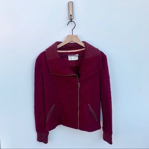 Anthropologie Loden Jacquard Moto Jacket Burgundy